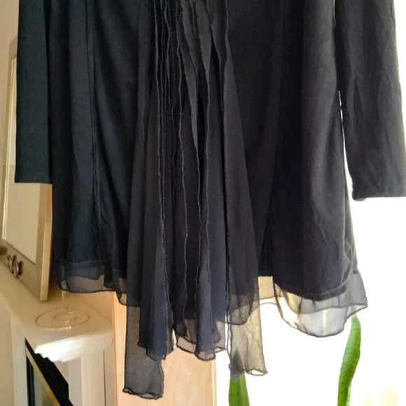 Black MOLLO RELLO Faux Suede Stretch Mix Media Longline Cardigan S/M - Picture 9 of 14